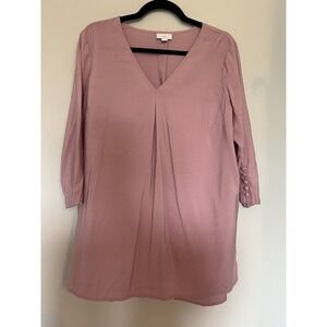 J.Jill Petunia Tunic Top Blouse 3/4 Sleeve V-Neck Purple-Pink Size Medium M